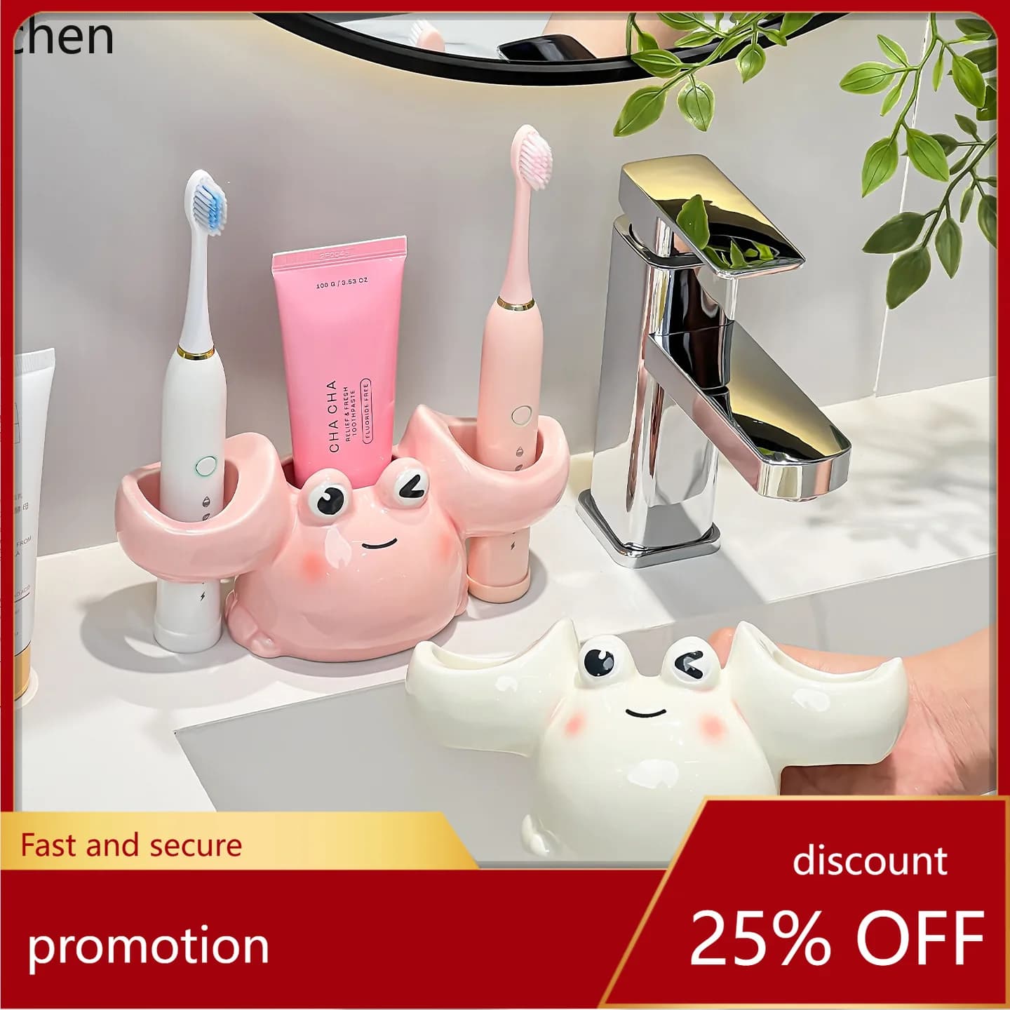 Zml ceramic electric brush holder, washbasin bathroom organizer