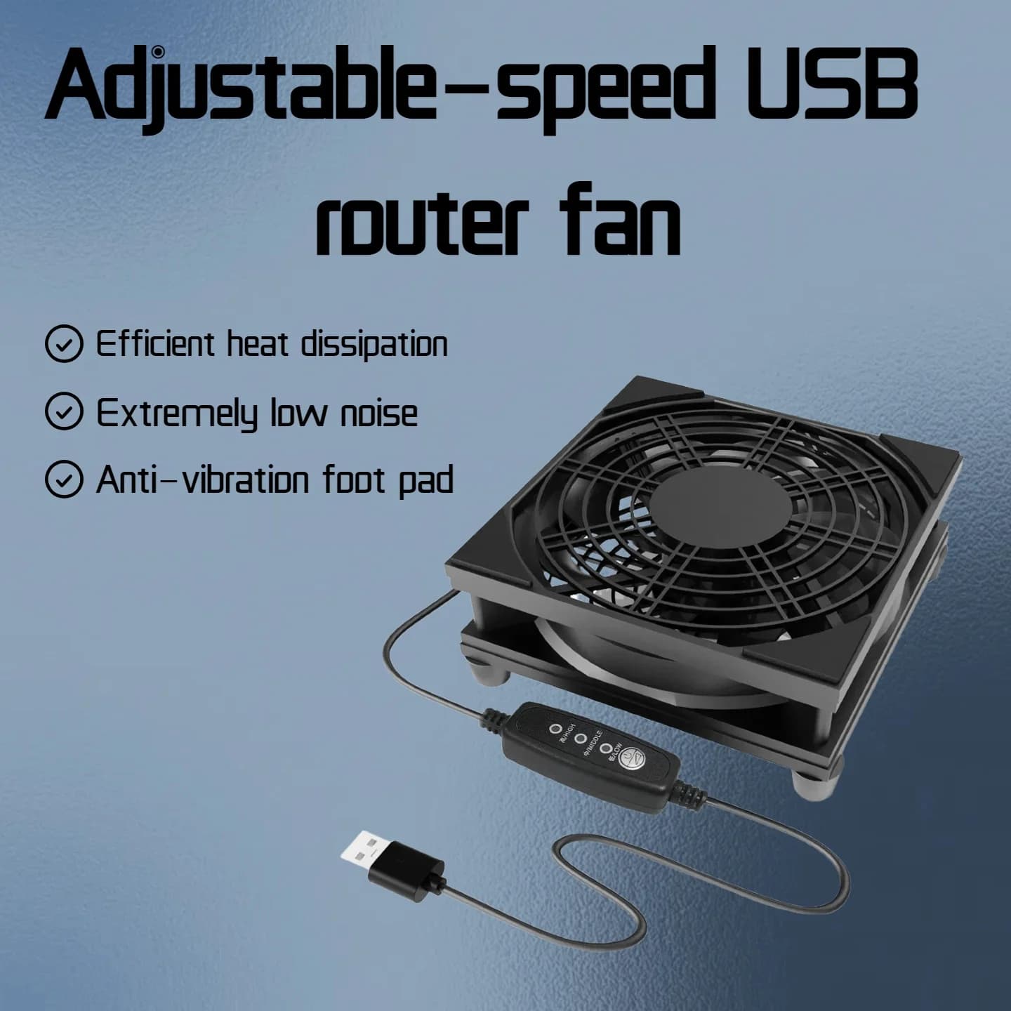 Ventilatore regolabile a 3 velocità con interfaccia USB, funzionamento silenzioso, alimentazione 5V, dotato di regolatore di velocità, adatto per il trasporto.