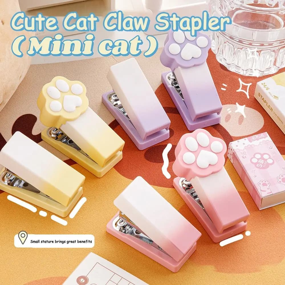 Mini cucitrice durevole con artiglio di gatto sfumato con graffette Set di cucitrici per raccoglitori di carta multifunzionali per ufficio e scuola