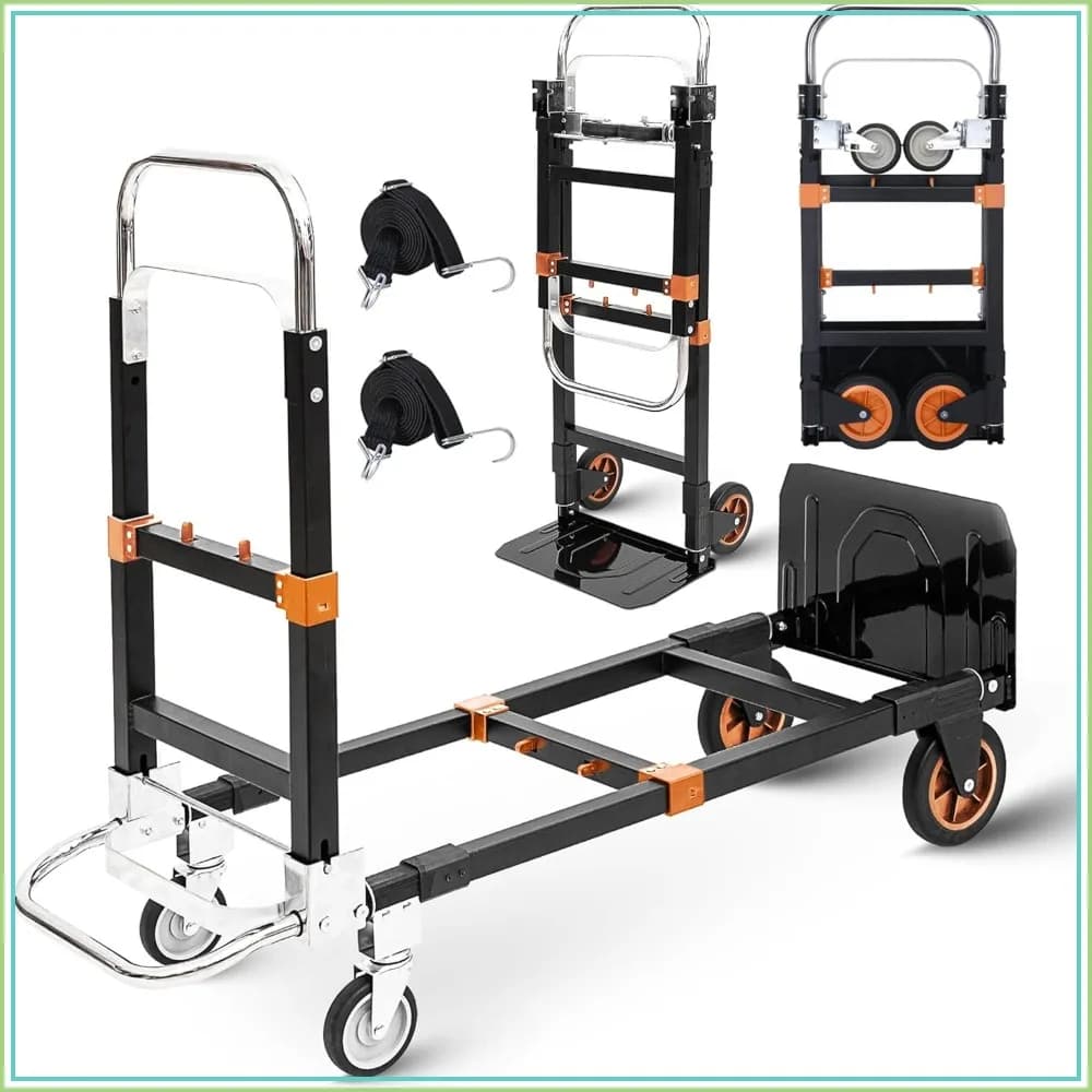3-in-1 Folding Hand Truck, 500lbs Capacity Heavy Duty Convertible Dolly Cart with Rubber Wheels, Collapsible with Telescopic Handle, Trolley for Moving Office Warehouse