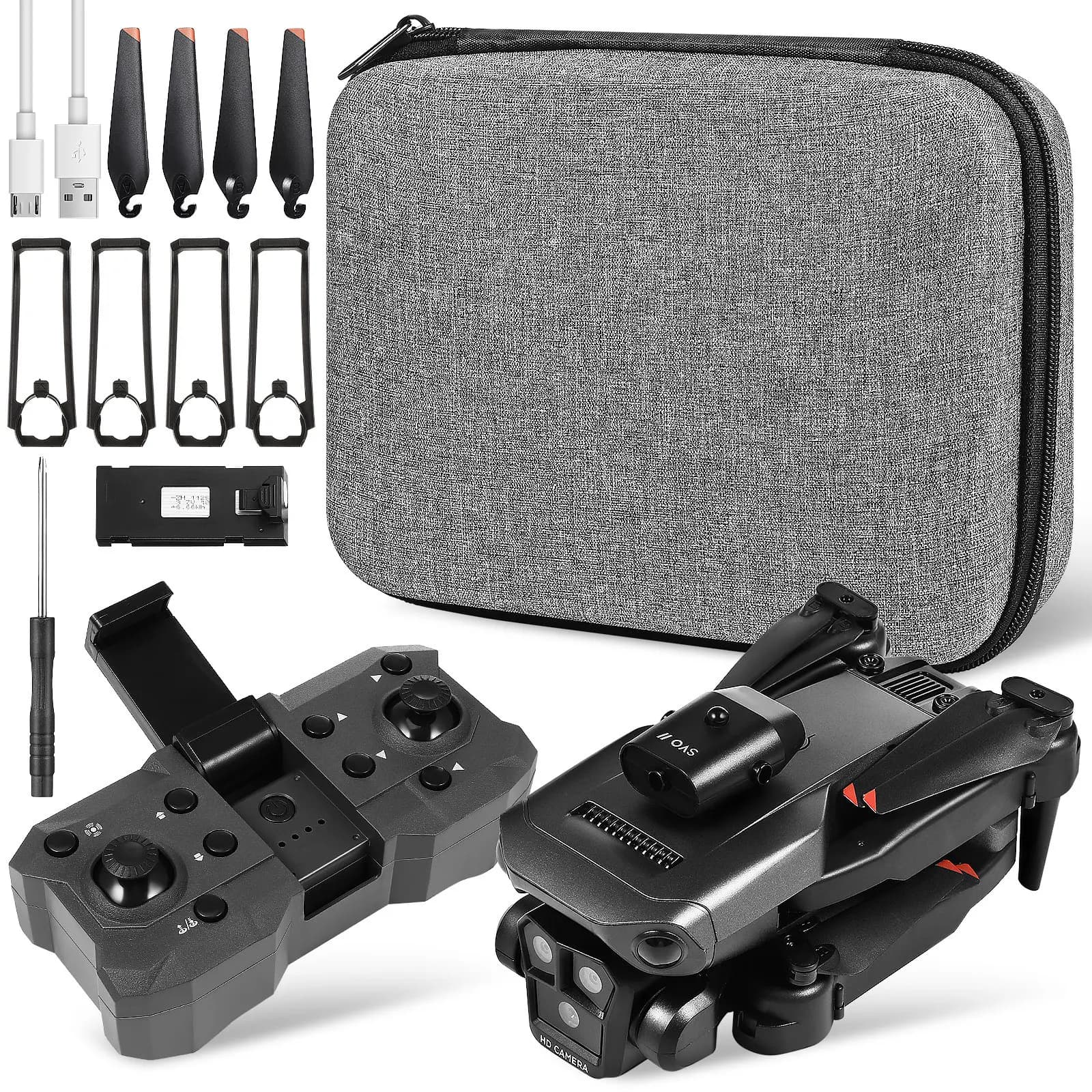 Drone Pieghevole con Tre Telecamere HD, Avvio con Un Clic, Controllo Gestuale ° Quadricottero Portatile con Controllo App Roll Hold per