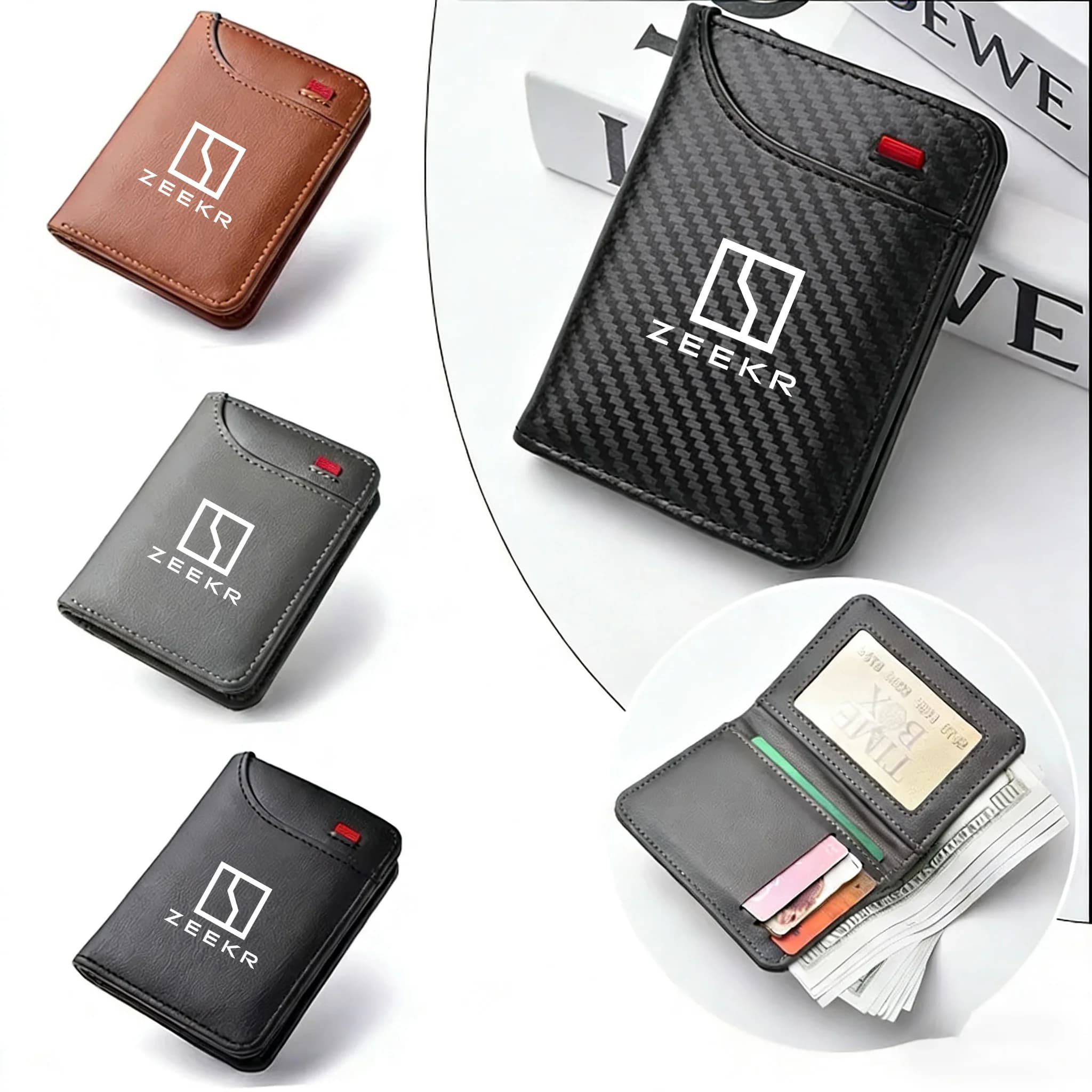 Ultra-thin Mini PU Leather Credit Card Holder with Carbon Fiber, Men's Wallets for Accessories Zeekr Krypton 001 FR 7X X 7GT 007 009 MIX