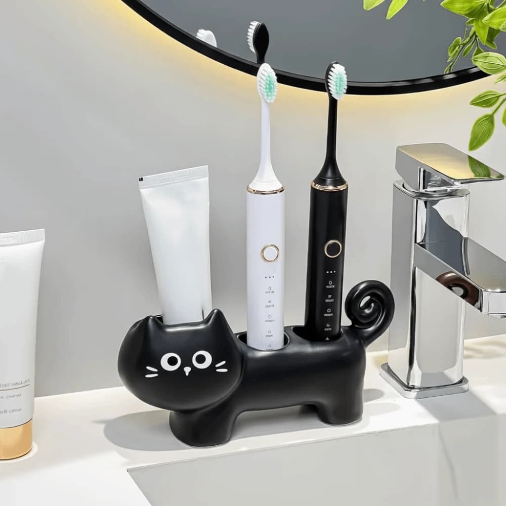 3-hole Electrical Brush Holder Ceramic, Waterproof, Resistant, With Cat Design Carton Animated