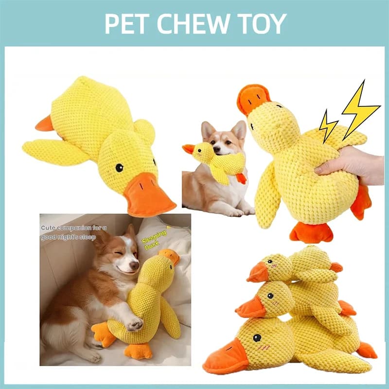 Giocattolo per cani Peluche Compagno Anatra addormentata Giocattoli per cani con suono stridulo Morbido morso Resistente per la pulizia dei denti Bambola di peluche Giocattolo per animali domestici
