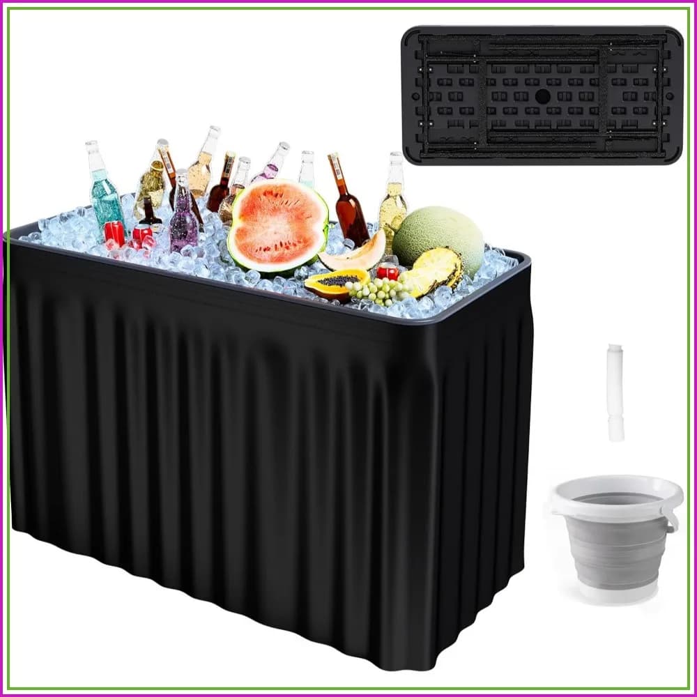 4 Foot Ice Cooler Table, Folding Buffet Cold Food Keeper with Removable Skirt & Drain Plug, Portable Patio Chilling Table for Party, Picnic, Camping, BBQ