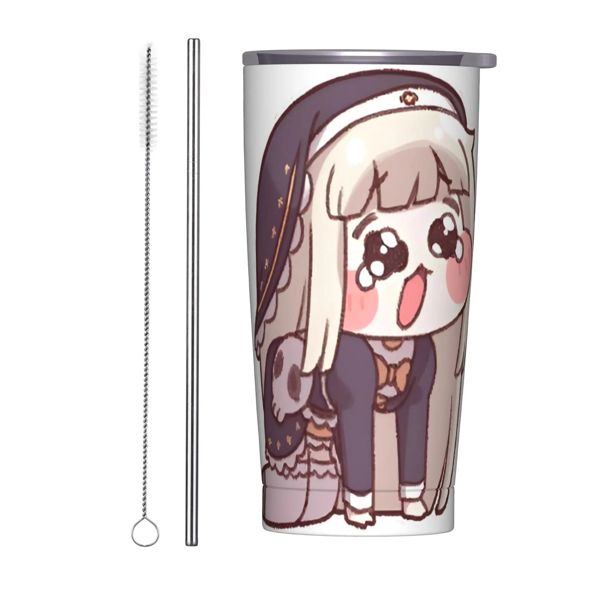 Borraccia Termica Isolante Trickcal C-Chibi Go Games con Coperchio e Cannuccia, Tazza Sottovuoto per Viaggi e Auto, 20oz