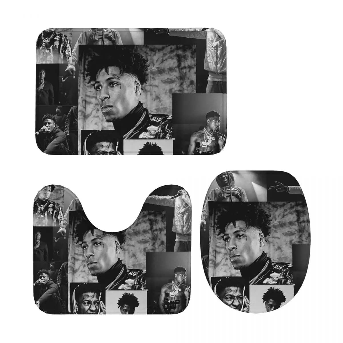 Youngboy B e W Never Broke Again Collage 3 pezzi Tappetino da bagno Set da bagno Copriwater Decorazioni per la casa Tappeto antiscivolo Tappeto da pavimento