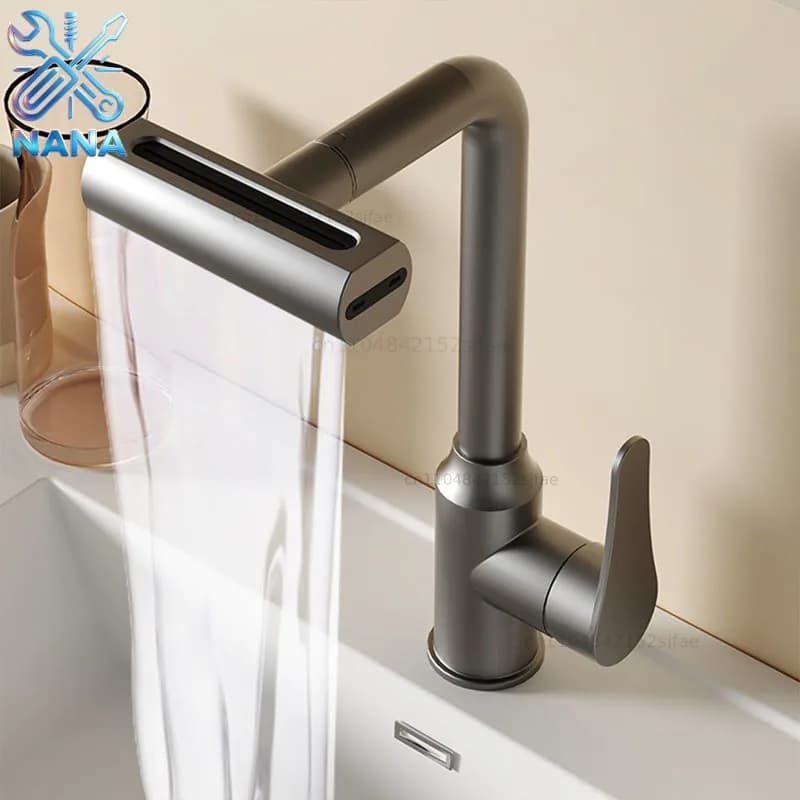 4 Mode Gray Bathroom Basin Faucets Rotation Waterfall Black Stream Sprayer Head Sink Mixer Brushed Nickle Water Tap
