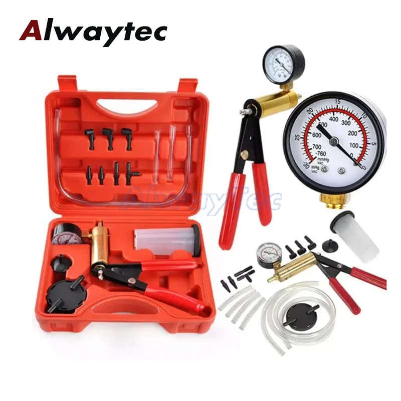 Kit pompa a vuoto per spurgo freni manuale per auto Tester di fluidi automobilistici con adattatori di manometro Strumenti di test per pistola portatile 2 in 1 per auto