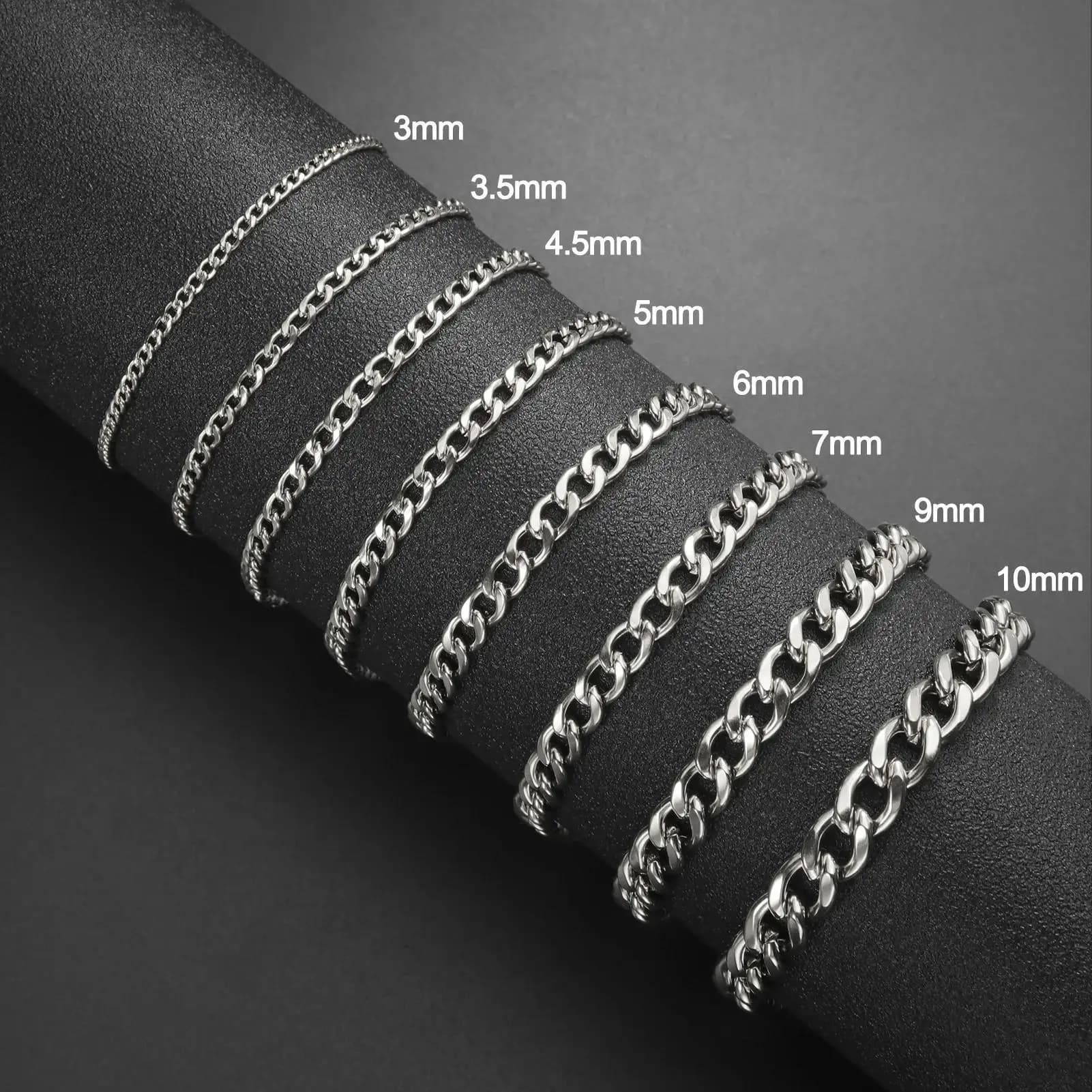 Punk catena cubana 3-10mm di larghezza braccialetto minimalista uomo donna acciaio inossidabile color oro base hip hop figaro catena regalo gioielli