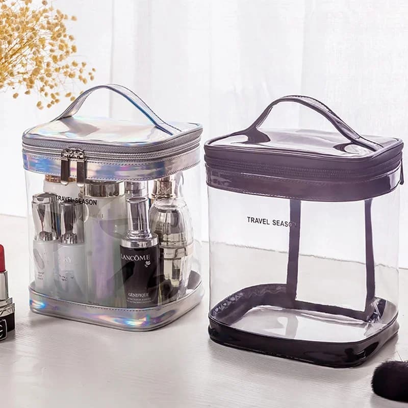 Borsa Cosmetica Trasparente Portatile da Viaggio, Pochette Toilette Impermeabile, Custodia per Kit da Viaggio e Casa