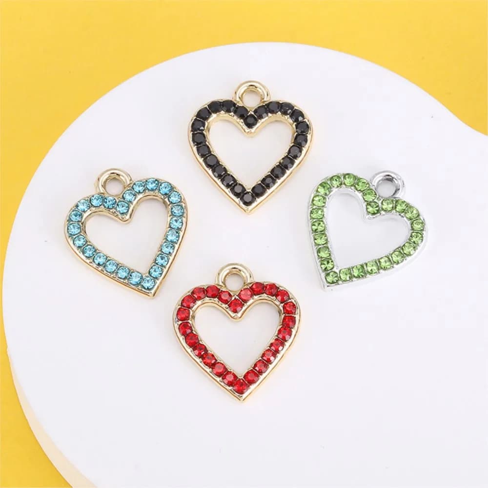 10 ciondoli a forma di cuore con strass in vetro per braccialetti fai da te, collane, orecchini, accessori per la creazione di gioielli