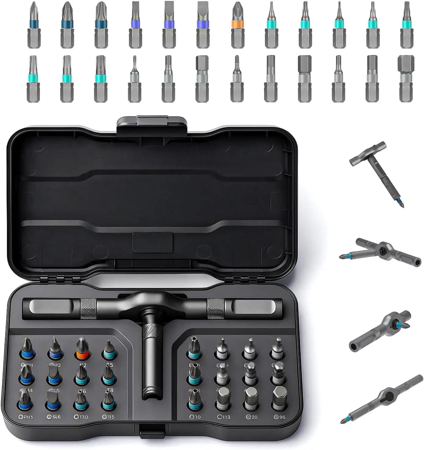 Set di Cacciaviti Magnetici a Cricchetto 24-in-1 con Manico Staccabile, Kit di Riparazione Compatto per Mobili, Elettronica, Biciclette