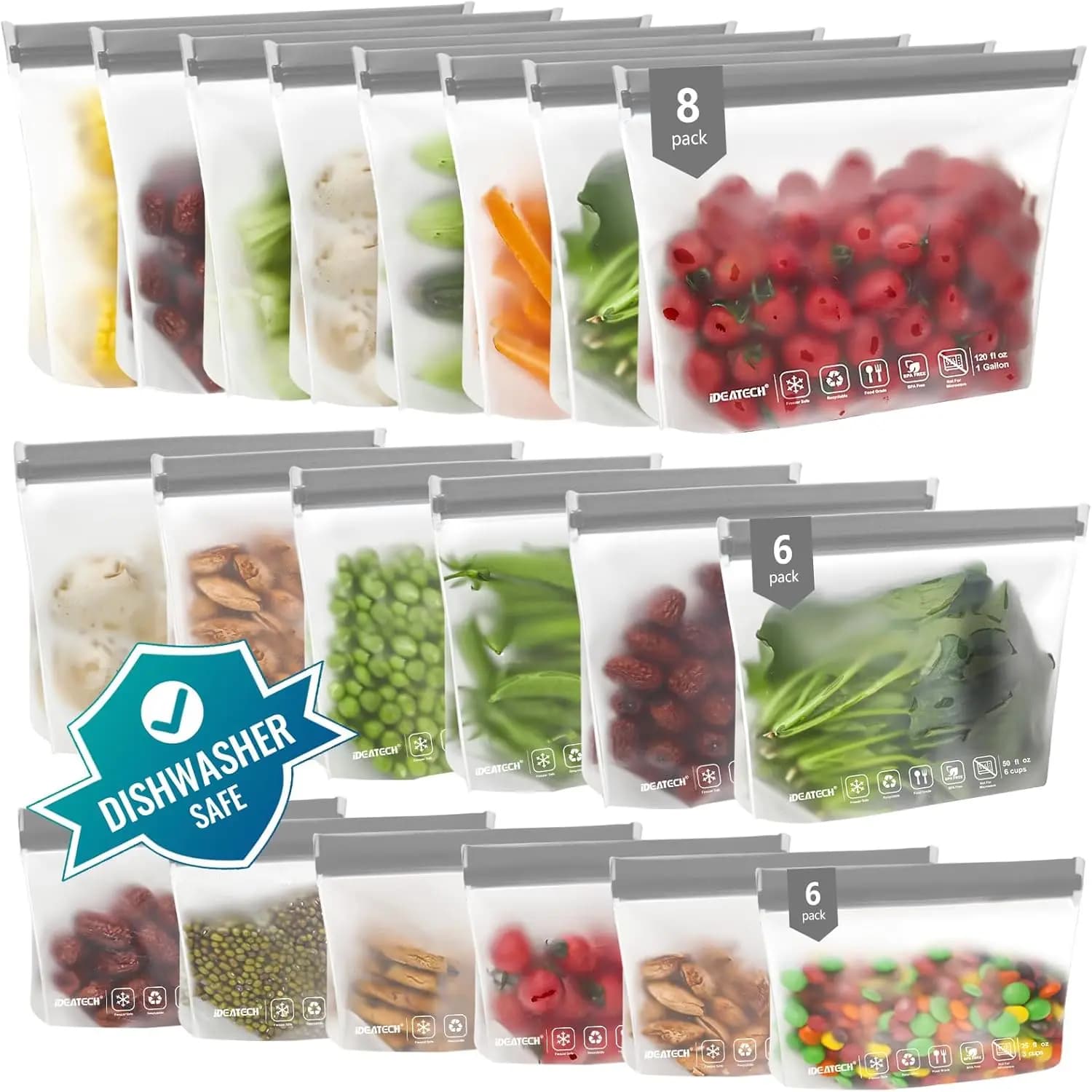 Contenitori per Alimenti, Sacchetti Riutilizzabili per Congelatore in PEVA Senza BPA, Sacchetti Riutilizzabili per Sandwich da un Quarto di Gallone, Sacchetti Ermetici per