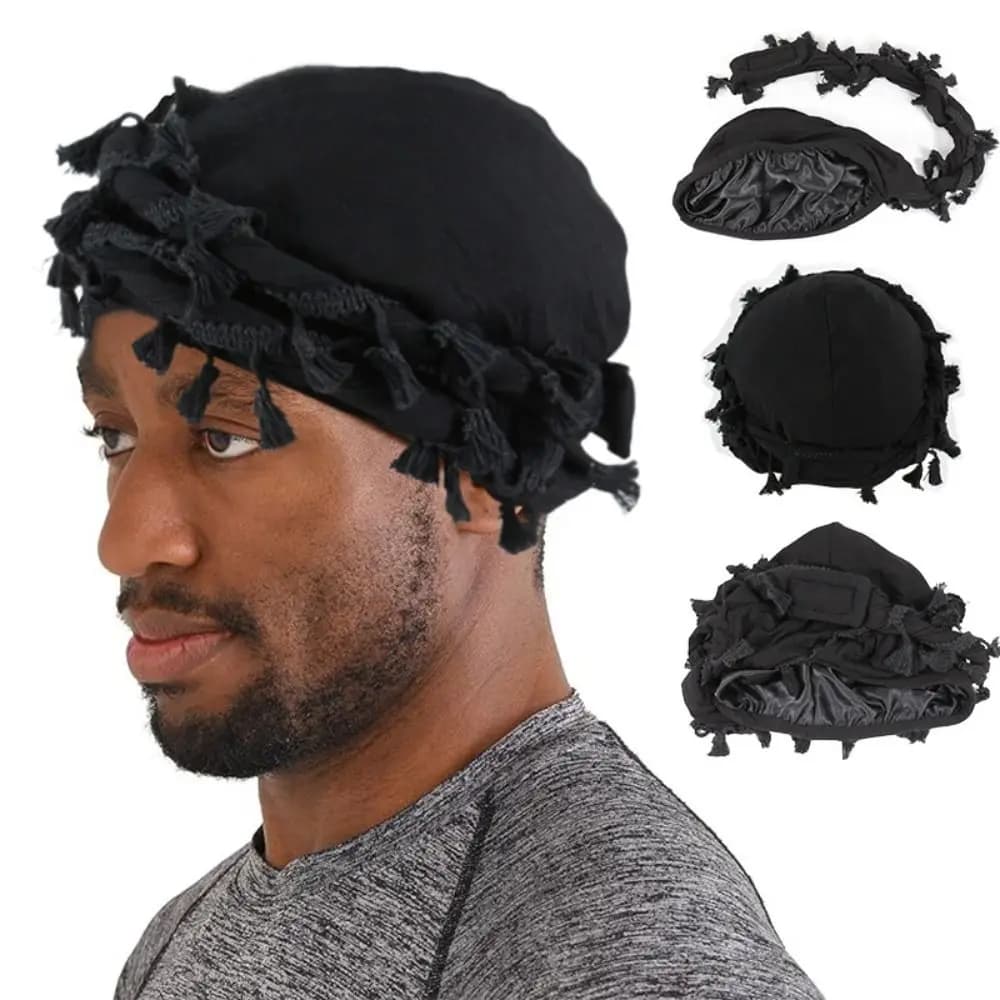 Cappello Bandana Punk alla Moda con Nappe, Frange e Doppio Strato, Cappello con Coda Intrecciata, Berretto con Frange, Copricapo per Escursionismo