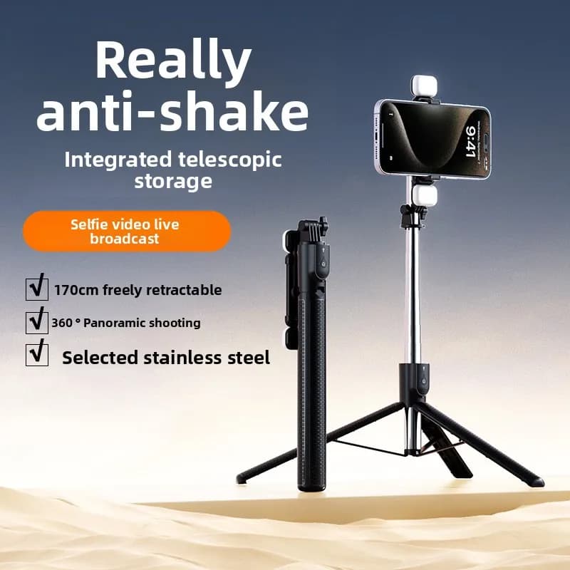 Z7 selfie tripod with LED light, extendable up to 1.7 m, foldable and portable, phone support for Vlog, YouTube and Content Creator.