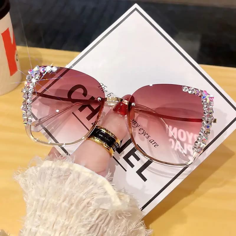 Occhiali da Sole di Lusso Rosa Senza Montatura, Occhiali da Sole di Alta Gamma Angolari per Feste, Matrimoni, Festival