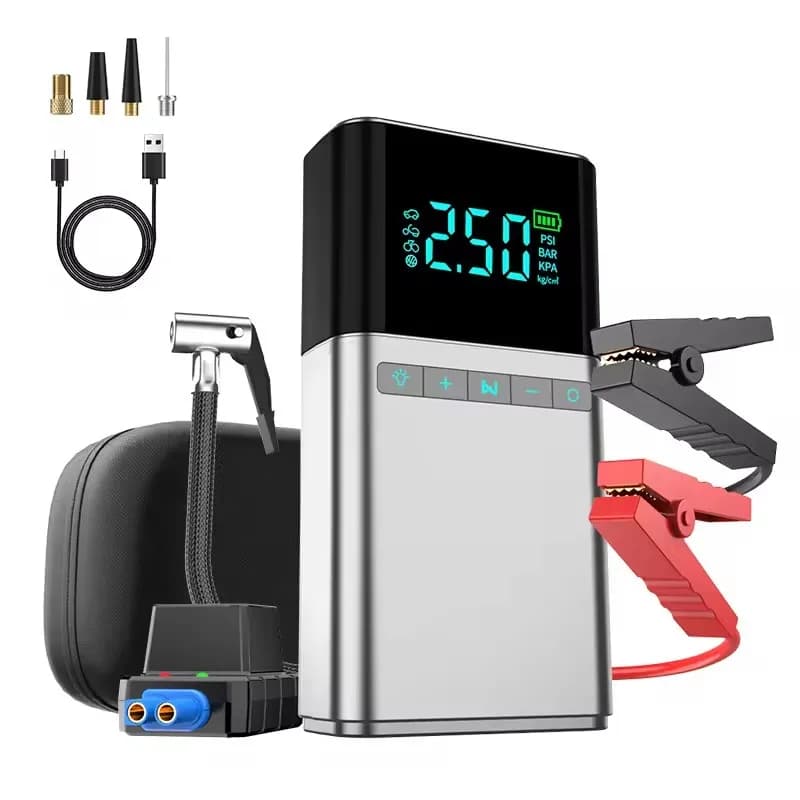 Avviatore di emergenza portatile Compressore per pompa d'aria multifunzione per auto senza fili ricaricabile da 6000 mAh per gonfiatori digitali per pneumatici