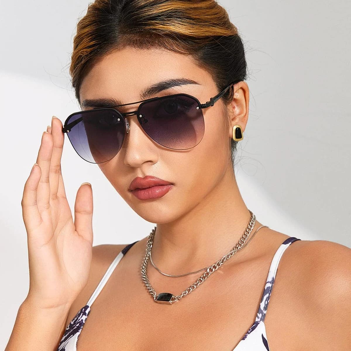 Occhiali da sole Mezza montatura Rospo Cornice grande Protezione solare Viso Occhiali da sole da guida a doppio raggio alla moda per uomo e donna.