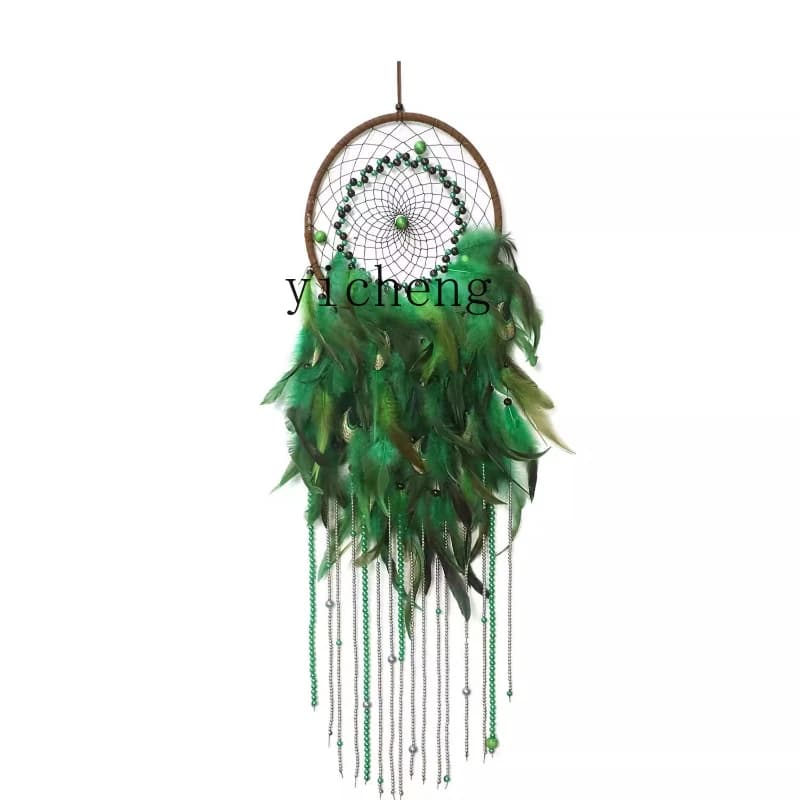 ZK Light Luxury Wind Chime Bedroom Dream Catcher Hanging Ornament Handmade Feather Air Hanging Decoration Rattan Weaving