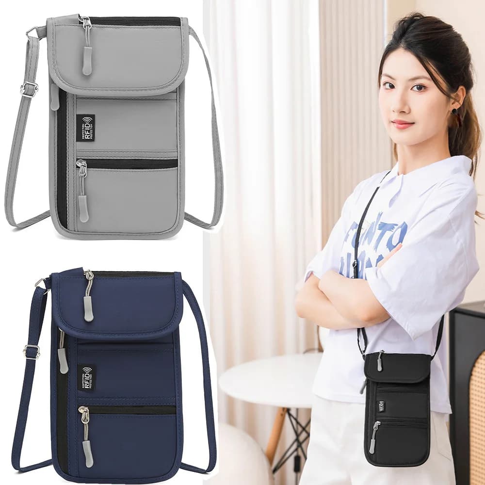 Mini borsa identificativa Halter Borsa a tracolla Borsa per passaporto da viaggio Borsa multifunzionale per biglietti Borsa per telefono appesa al collo in tessuto Oxford