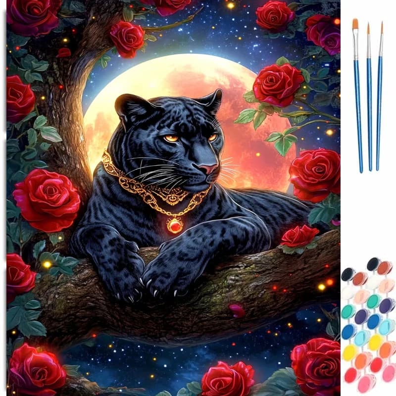 DIY Oil Painting By Numbers Kit Black Panther Red Roses Paint By Numbers Diy Numbers Painting Art on Canvas By Number Home Decor