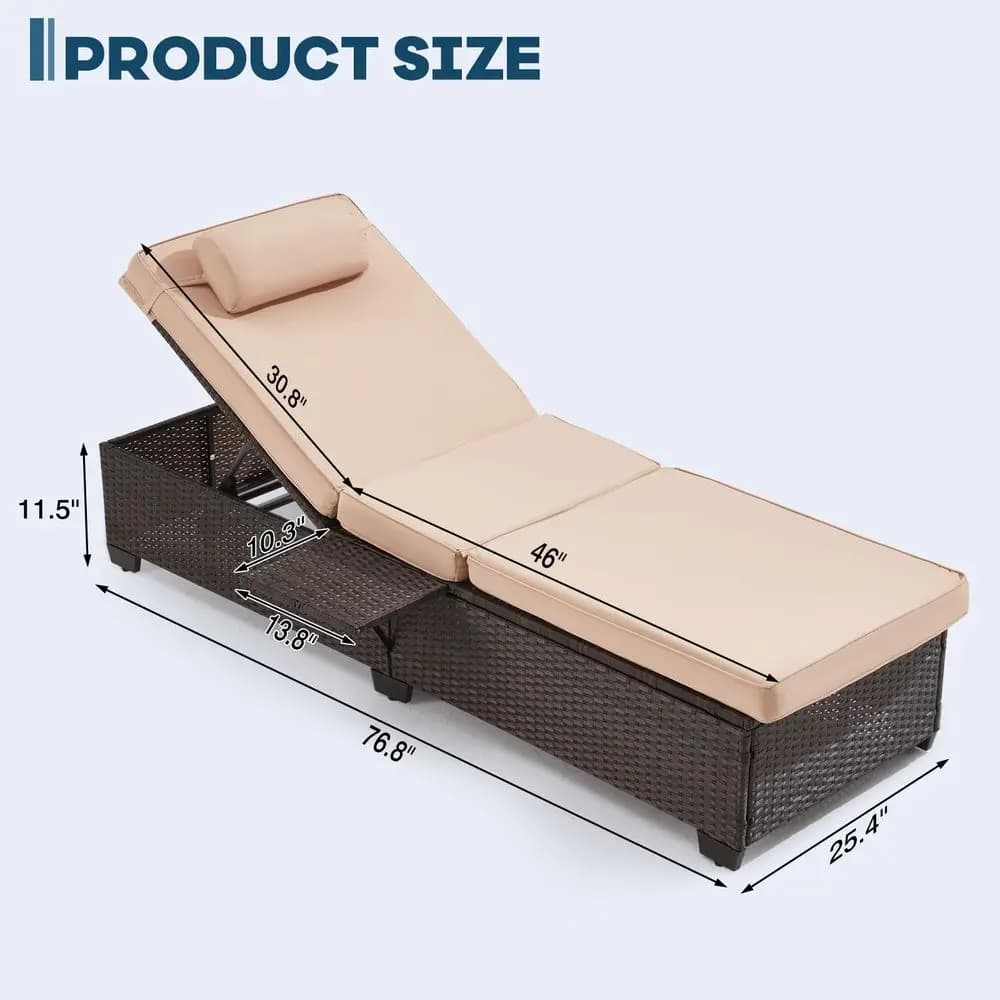 Lounge Chairs, Pool Lounge Chairs Set of 2, Outdoor Chaise Lounge with Adjustable Backrest amp Cup Holder,Khaki Cushion