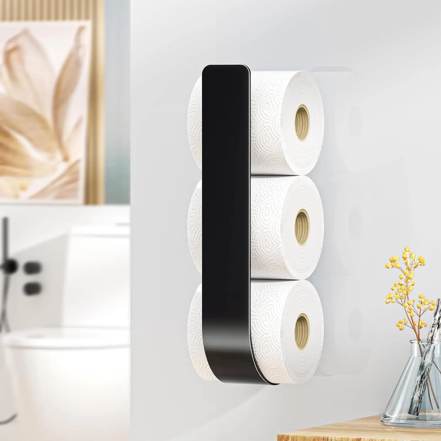 Wall Mount Toilet Paper Holder for 3 Rolls, Metal Tissue Stand for Bathroom RV, Black