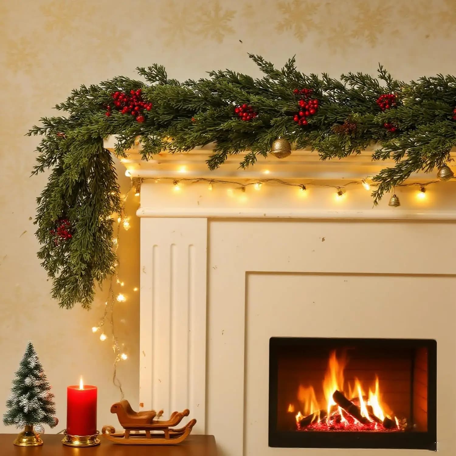 Artificial Plants Christmas Tree Cypress Leaves Garland Home Room Table Party Decora Outdoor Yard Pine Rattan Hanging Ornaments