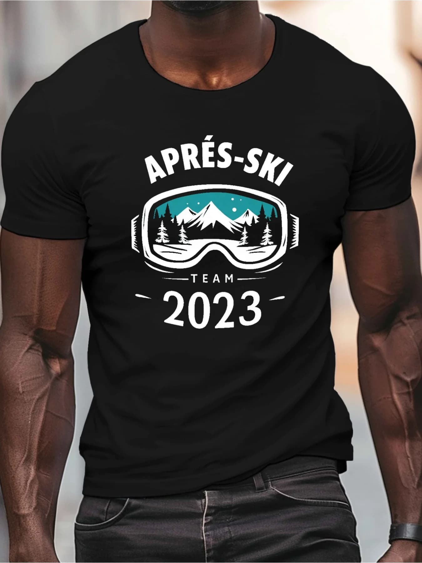 Men'S Ares Ski Goggles Graphic Tee | Casual Crew Neck Short Sleeve T-Shirt, Light Gray With Mountain And Goggles Design, Summer