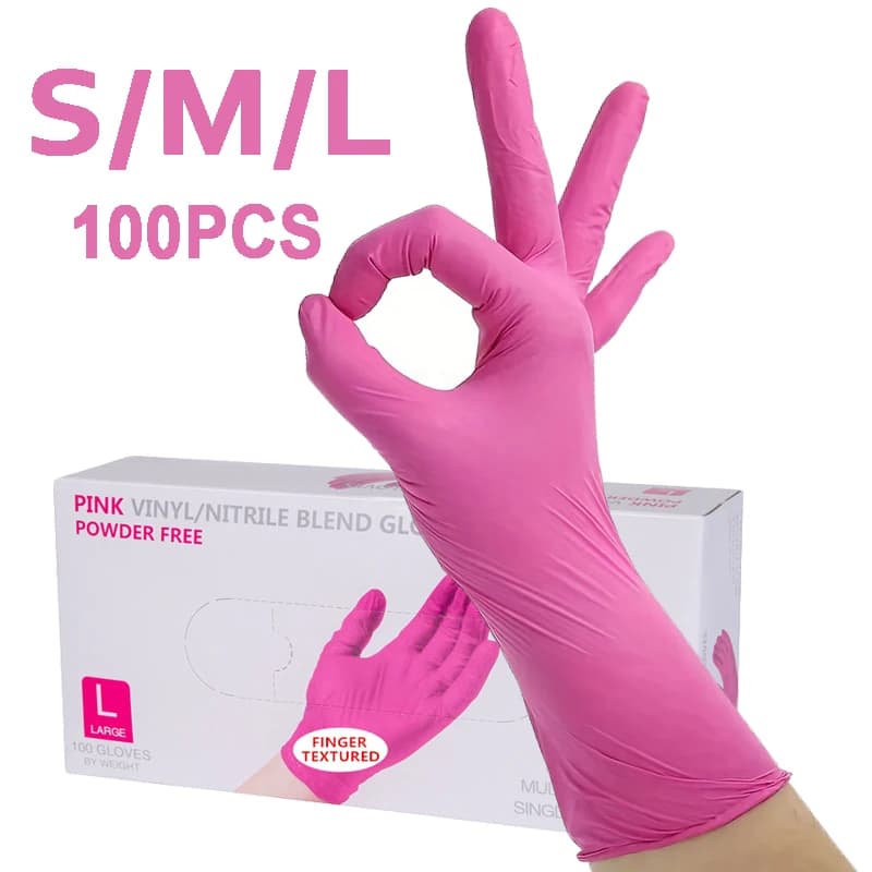 100/50/20PCS PinkNitrile Guanti Puliti Da Cucina Lavapiatti Guanto Impermeabile Tintura Dei Capelli Bellezza Del Tatuaggio Prodotti Per La Pulizia Della Casa