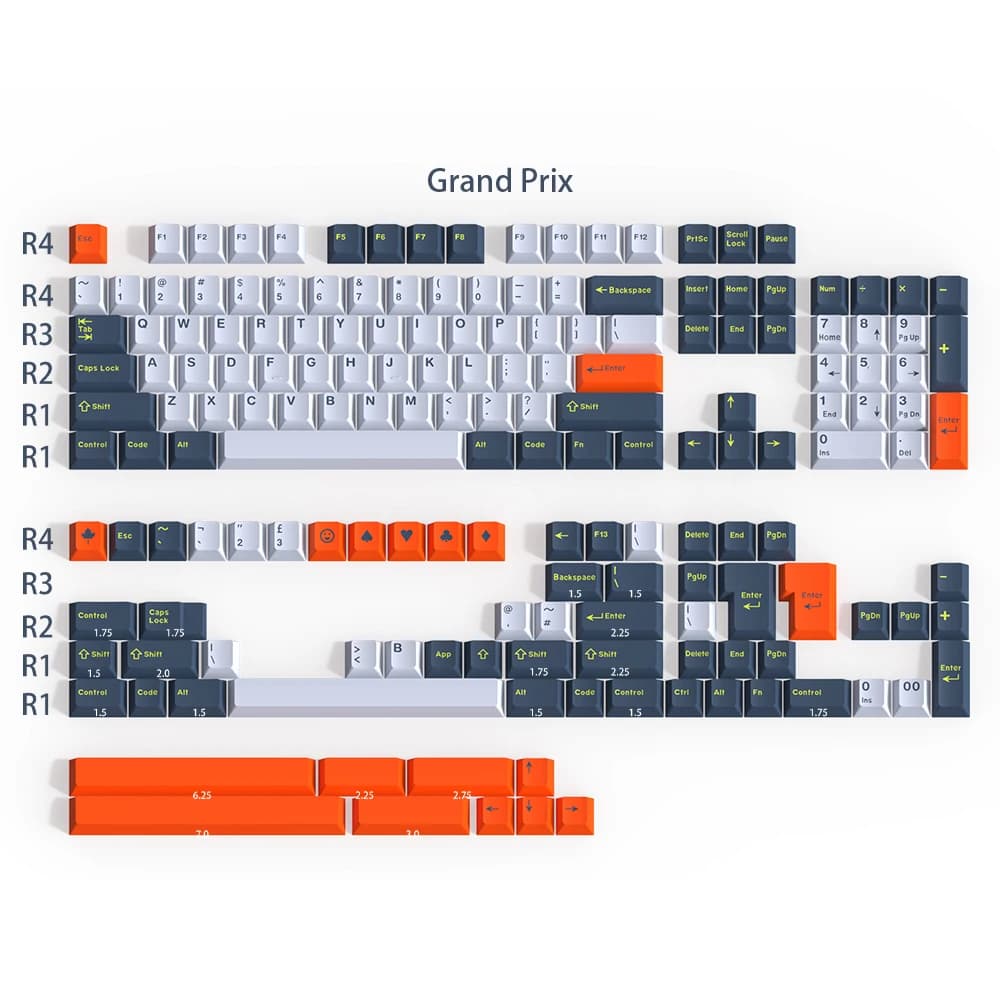 173 tasti Grand Prix Copritasti Cherry Profilo Materiale ABS Set di copritasti a doppio scatto per interruttori Mx Tastiera meccanica