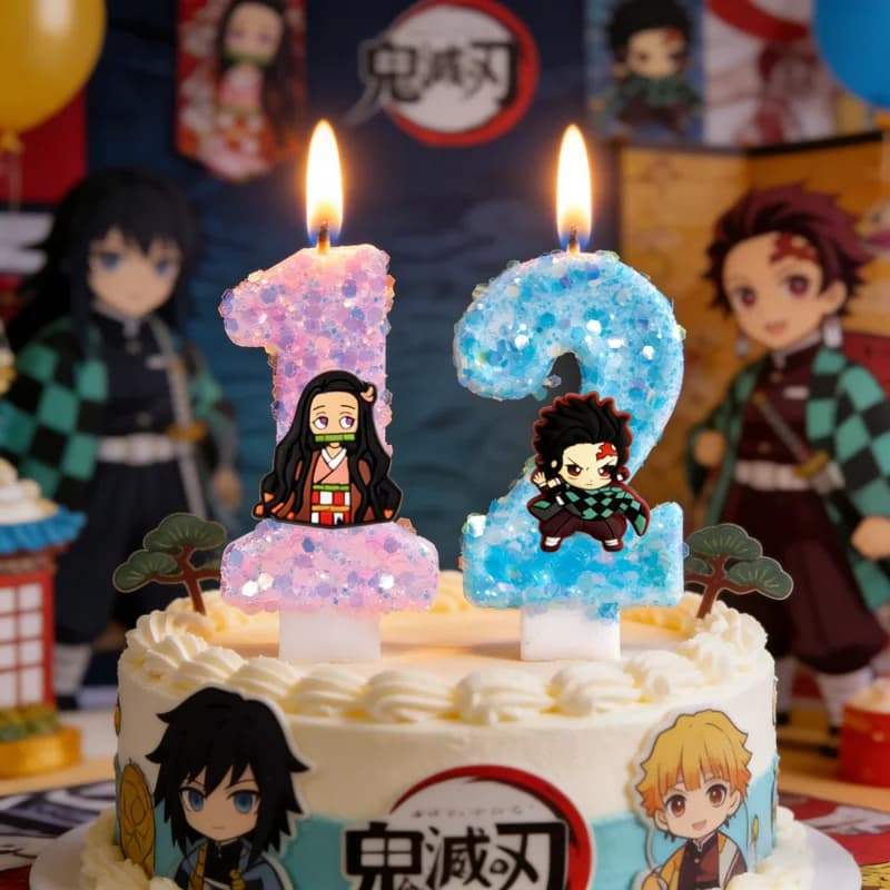 Candela a Tema Demon Slayer Numero 0-9, Candela Kimetsu No Yaiba per Decorazione Torte, Feste di Compleanno per Bambini, Forniture per Baby Shower