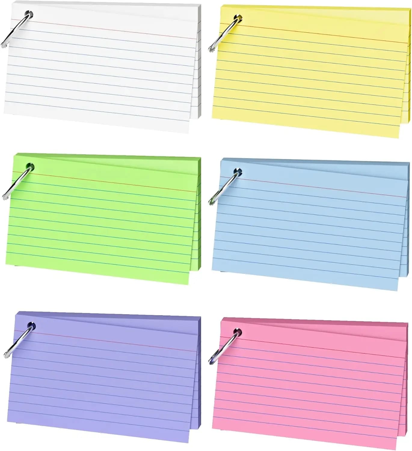 300 Schede Colorate 3x5 con Anello, 6 Colori, Resistenti per Prendere Appunti, per Studenti e Insegnanti