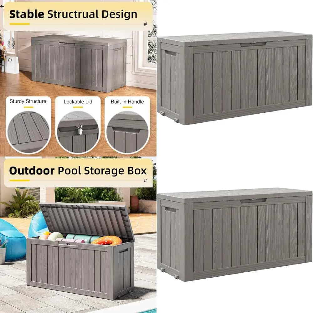 82 Gallon Outdoor Container, Waterproof Resin Outdoor Boxes For Patio Furniture, Garden Tools, Pool Accessories, With Lock