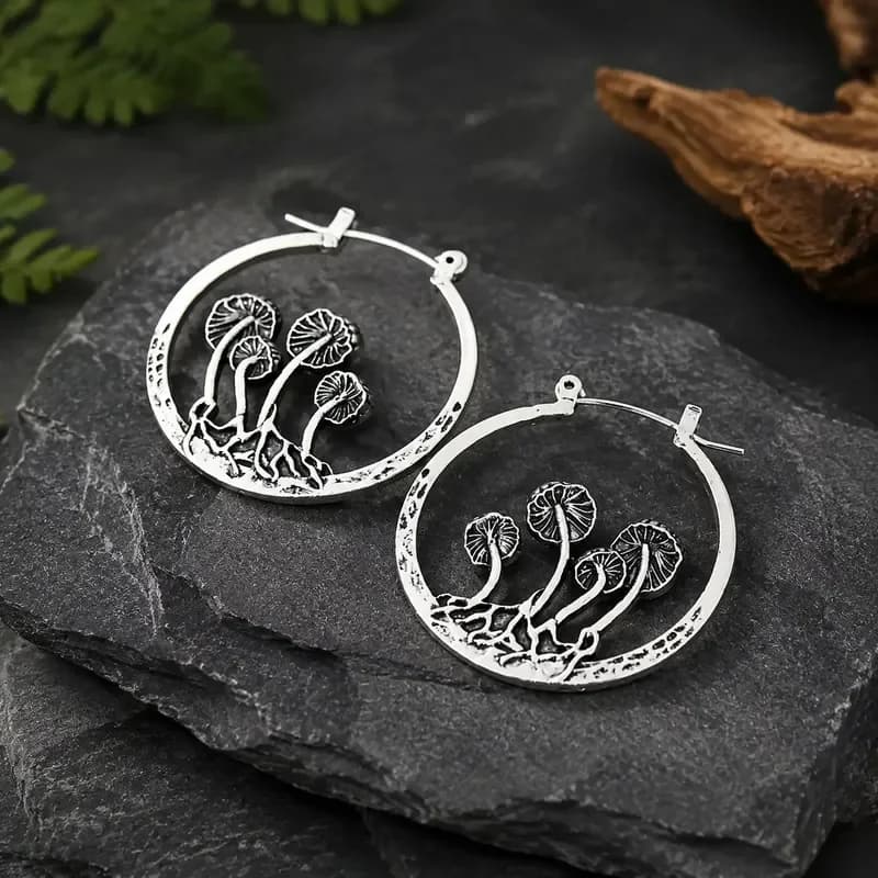 hypoallergenic Vintage Gothic Mushroom Earrings Hoop Alloy Jewelry for Women Creative Cool Aesthetic Gift 925 sterling silver