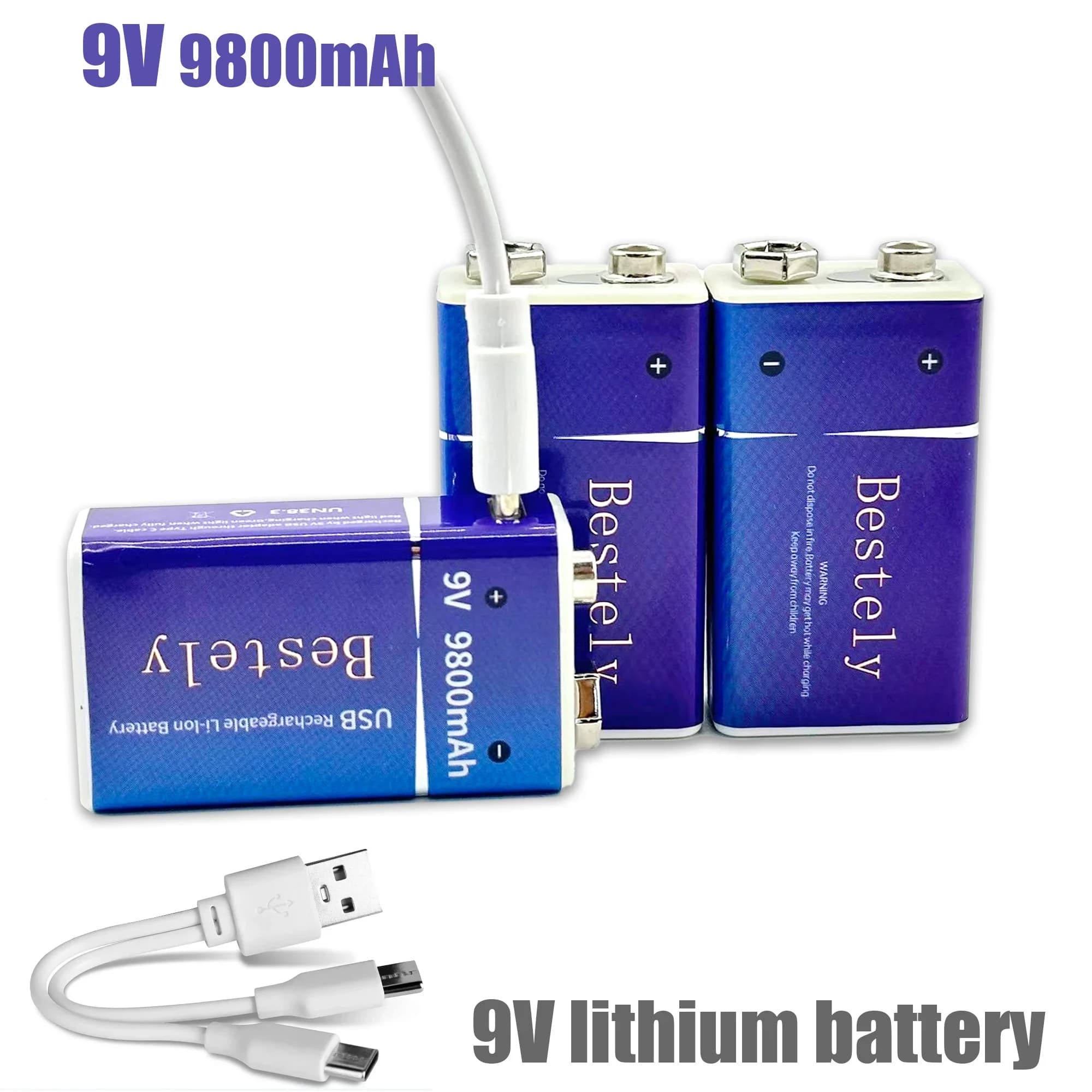 Batteria Ricaricabile 9V 6F22 9800mAh Li-Po al Litio per Rilevatore di Fumo, Multimetro, Massaggiatore, Giocattoli, Durata 4 Anni