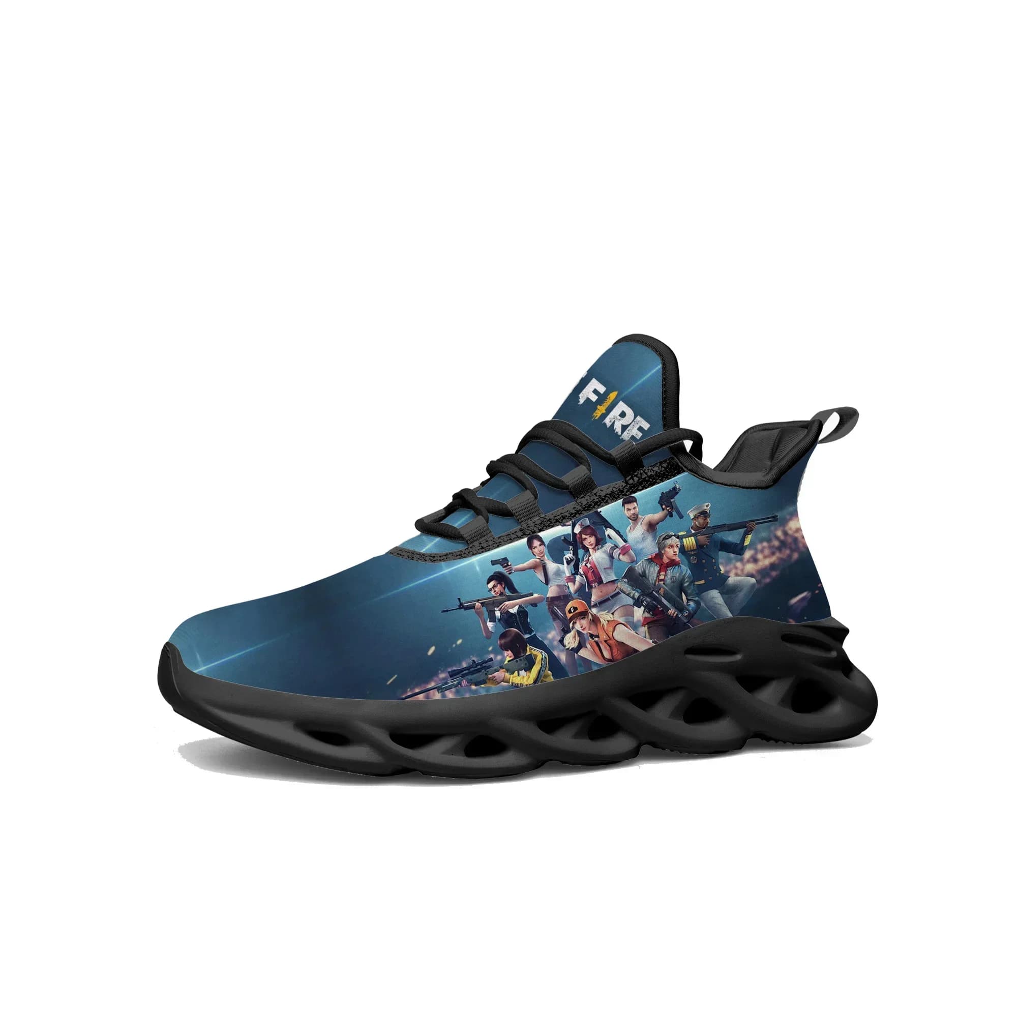 Garena Free Fire sneakers with cartoon design, racing sports shoes for men and women, customized with laces.