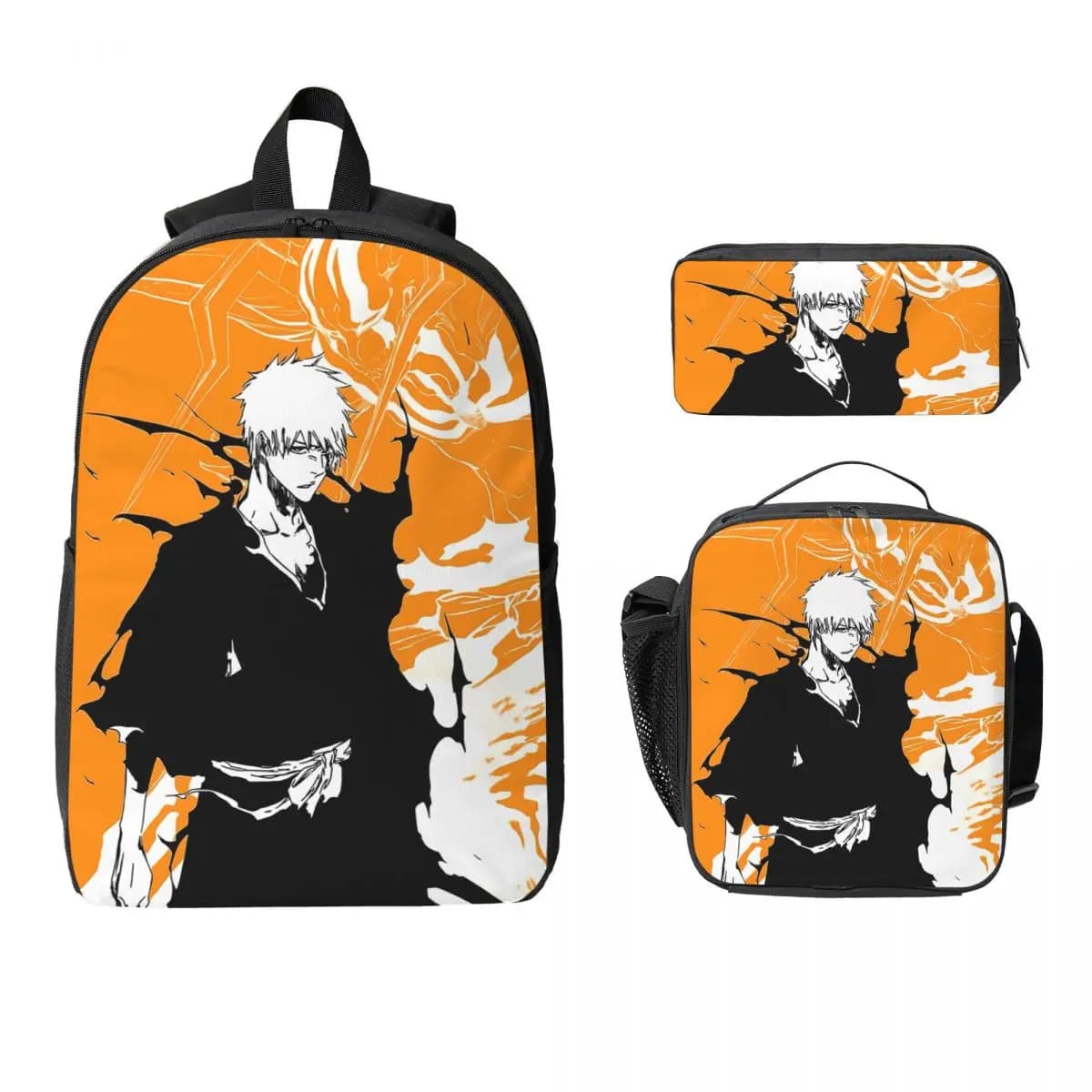 Orange Ichigo Kurosaki Anime Bleach Backpack Student BookBag School Bag Laptop Shoulder Bags 3ps Insulated Lunch Bag Pencil Case