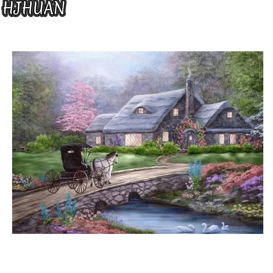 Pittura diamante fiume, fiore, casa mosaico punto croce fai da te trapano completo ricamo mosaico fai da te arte della parete immagini regalo decorazioni per la casa