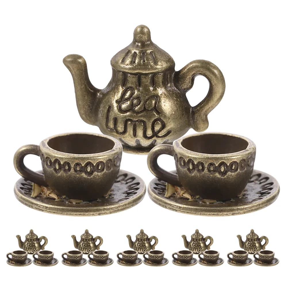 6Sets Mini Tea Cup Set Metal Dollhouse Tableware for Role Playing Kitchen Scenes and Educational Creative Activities