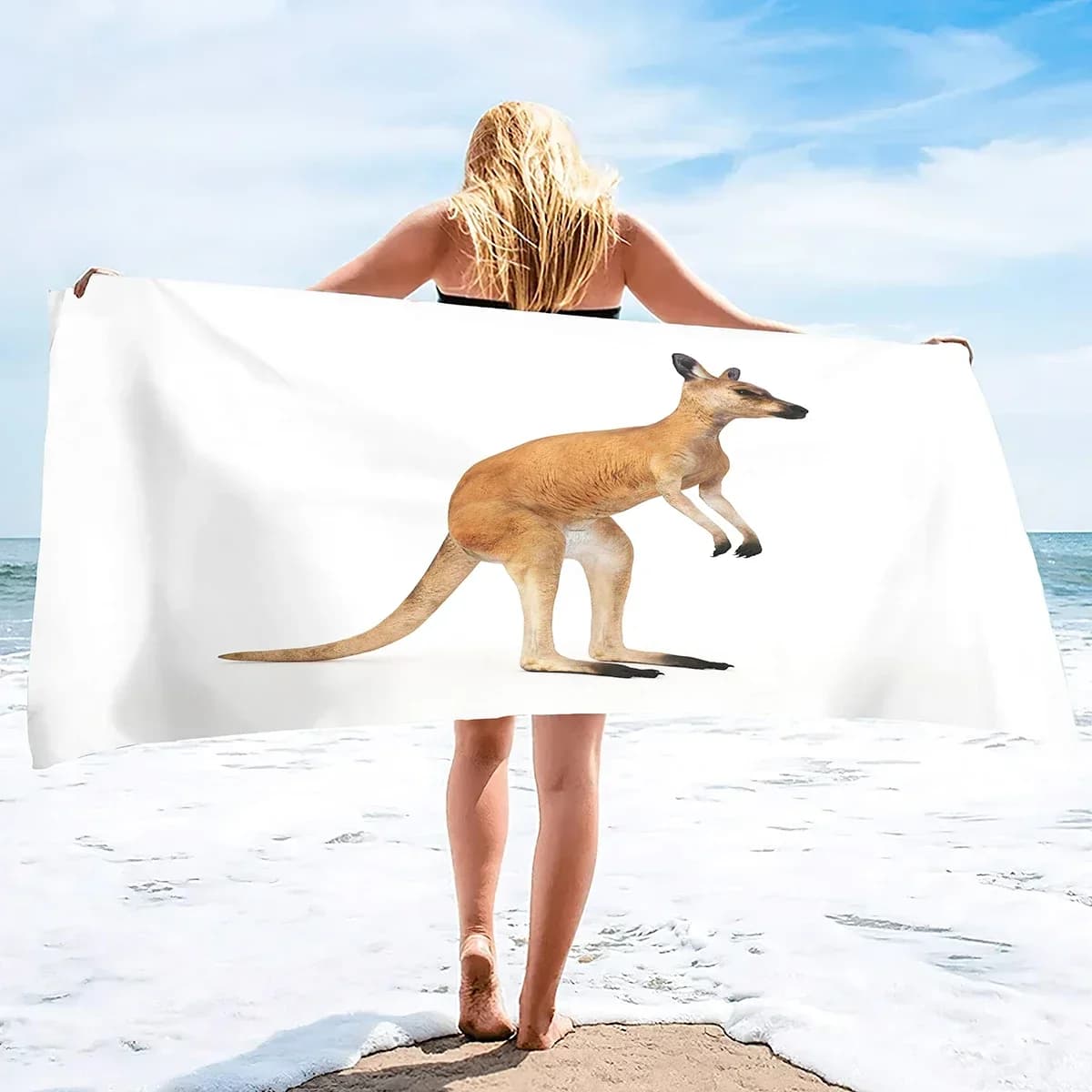 Telo da Spiaggia, Asciugamani da Spiaggia Oversize in Microfibra per Viaggi, Asciugamano ad Asciugatura Rapida per Nuotatori, Teli da Spiaggia Antisabbia con Motivo Canguro
