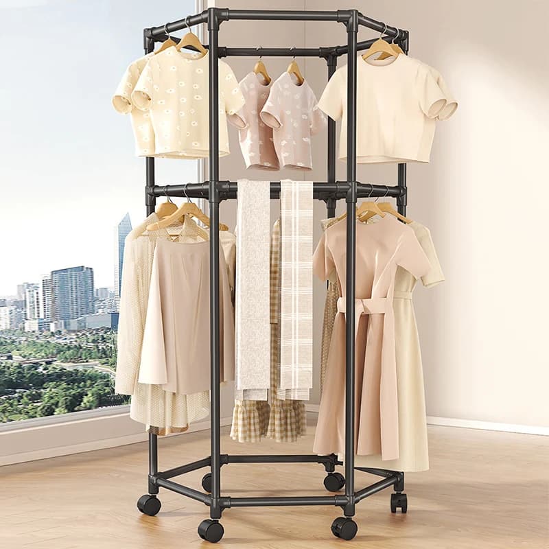Thiened 360 Deee Rotating Portable Hairdressing Dresses Drng Double Layer Simple Stendibiancheria for Bedroom Storage Organ...