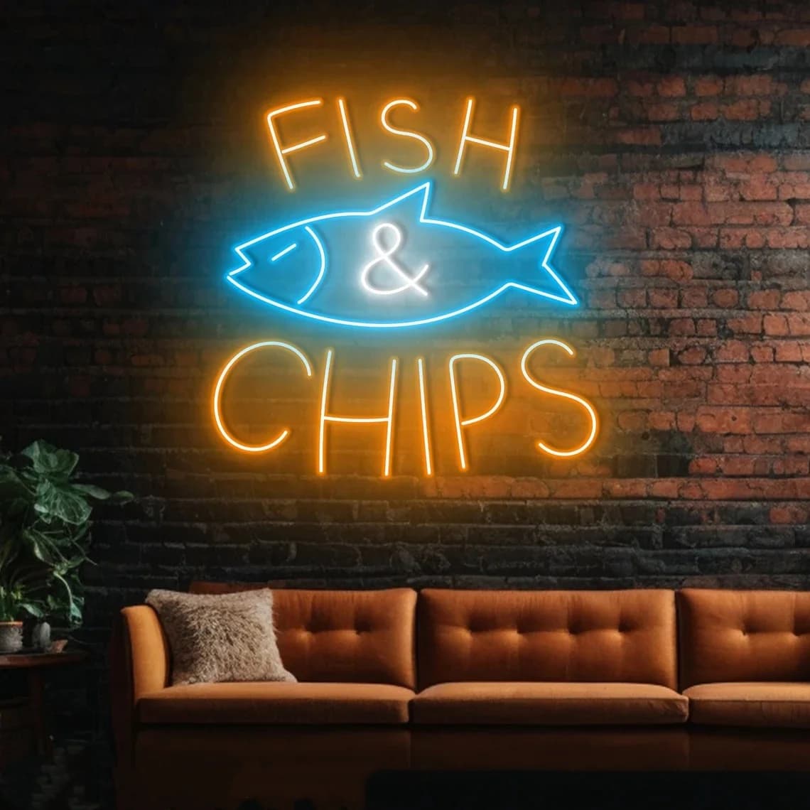 Fish & Chips Insegna al neon Pesce e fiches Insegna a led Insegna al neon personalizzata Ristorante Luce Pesce e patatine Decor Neon