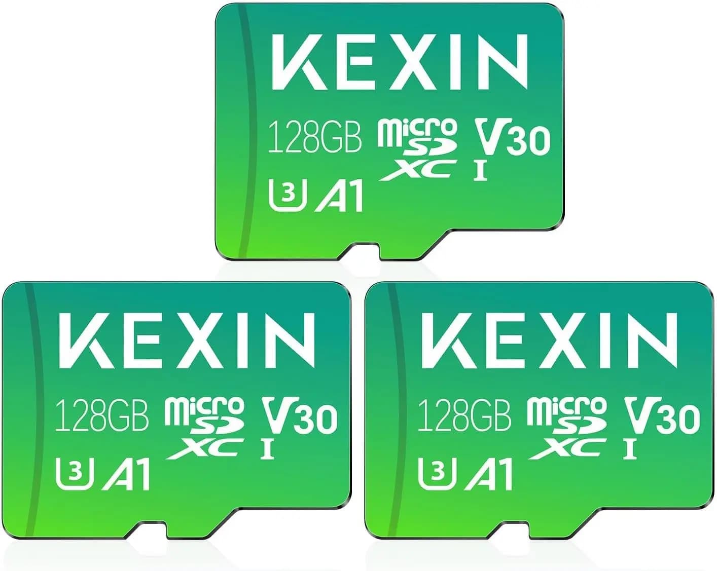 128GB Micro SD Card, 3 Pack with Adapter - 90MB/s, V30, A1 for 4K Video, Action Cam and Smartphone