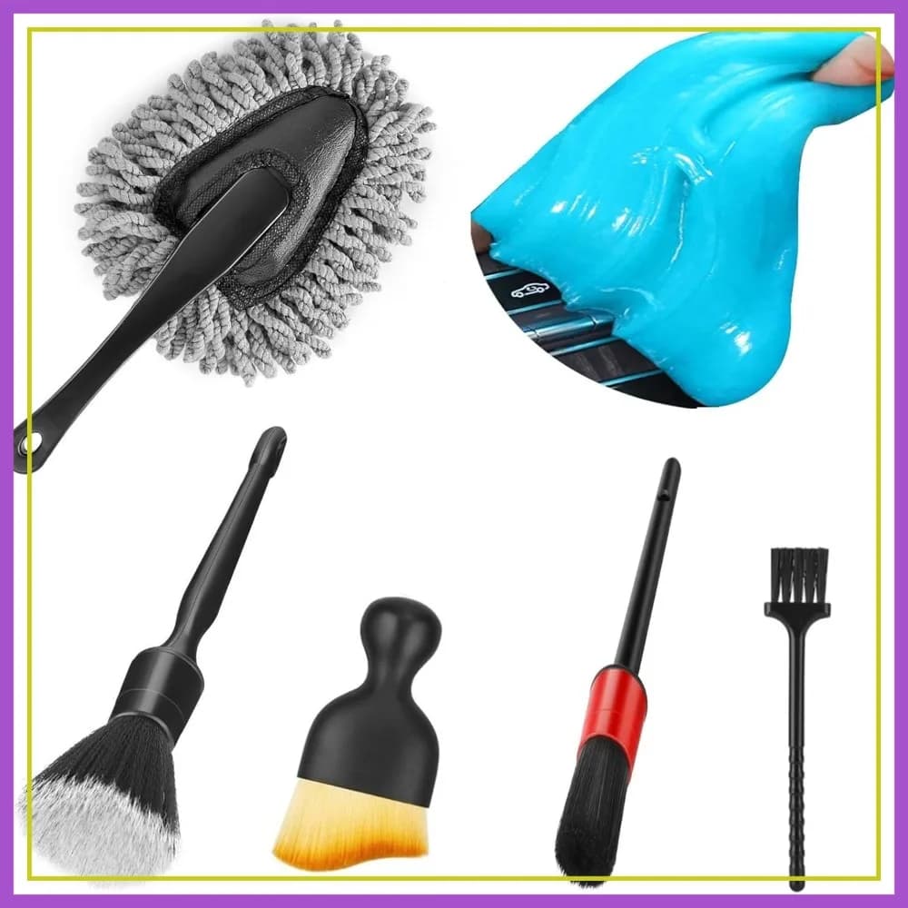Kit di Pulizia per Interni Auto con Spazzola e Gel, Accessori Morbidi per la Pulizia di Cruscotto e Bocchette d'Aria per Auto, Camion, SUV, RV