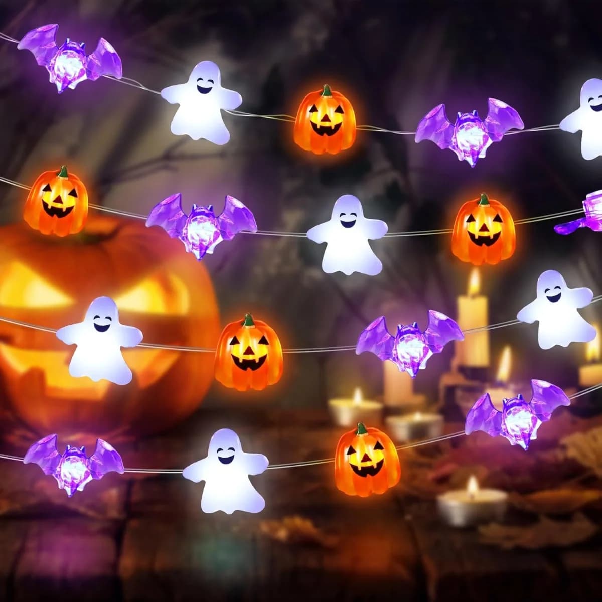 Pop 1pc 20/30 LED Halloween Filo di Rame Luce Della Stringa Con Mini Fantasma Zucca Pipistrello Impermeabile Fata Atmosfera Lampada Funzionamento A Batteria
