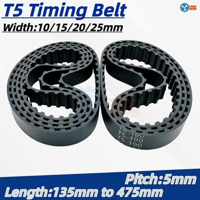 Cinghia di Distribuzione T5 per Stampante 3D CNC, Incisore Laser, Router, da 135mm a 475mm, Passo 5mm, Larghezza 10mm 15mm 20mm 25mm, in Gomma