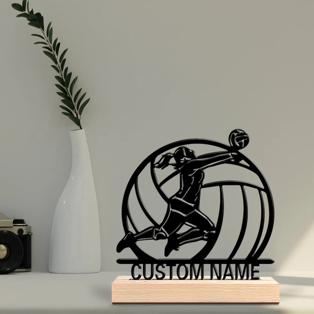 1pc Fun Personalized Custom volleyball Metal Statues Wooden Base Bar Decor for Kitchen Dining Room Modern Rustic Themes
