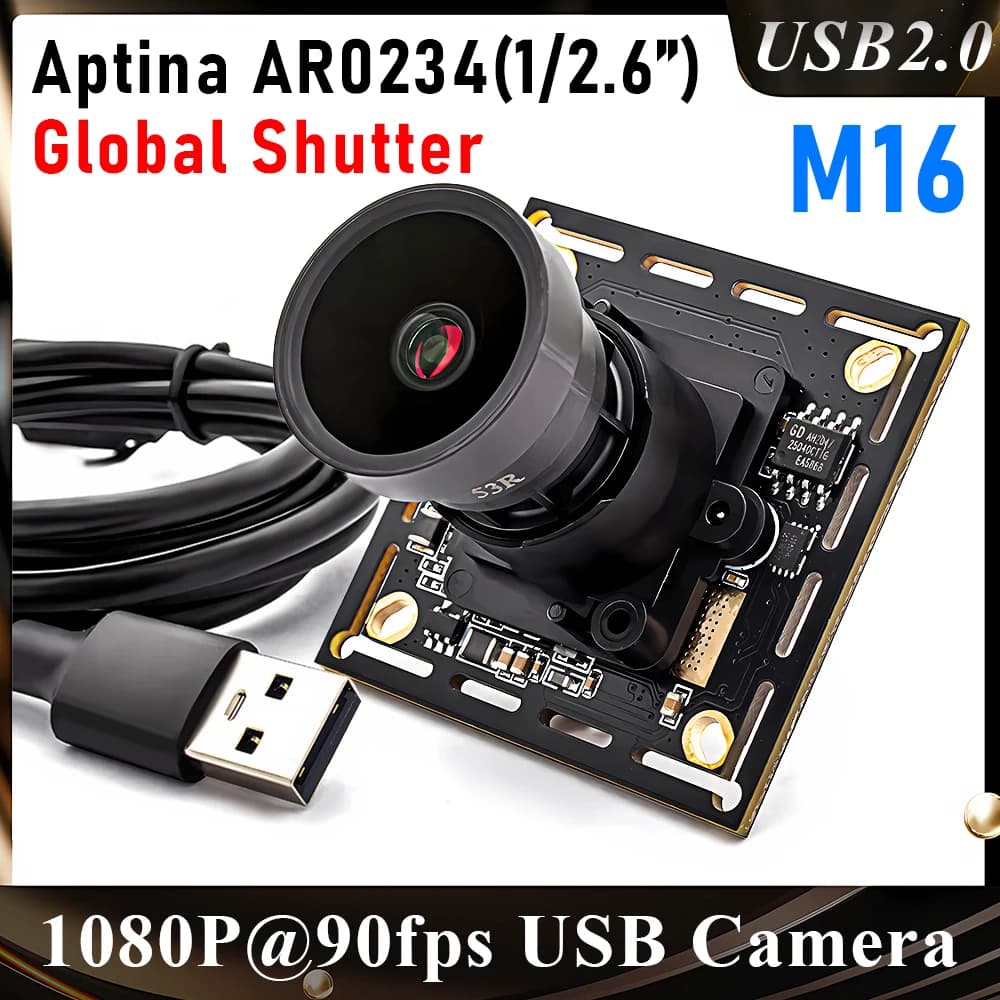 1080P 90FPS USB Camera Module AR0234 Global Shutter With M16 Lens Plug Play Industrial Camera Board For Machine Vision Security